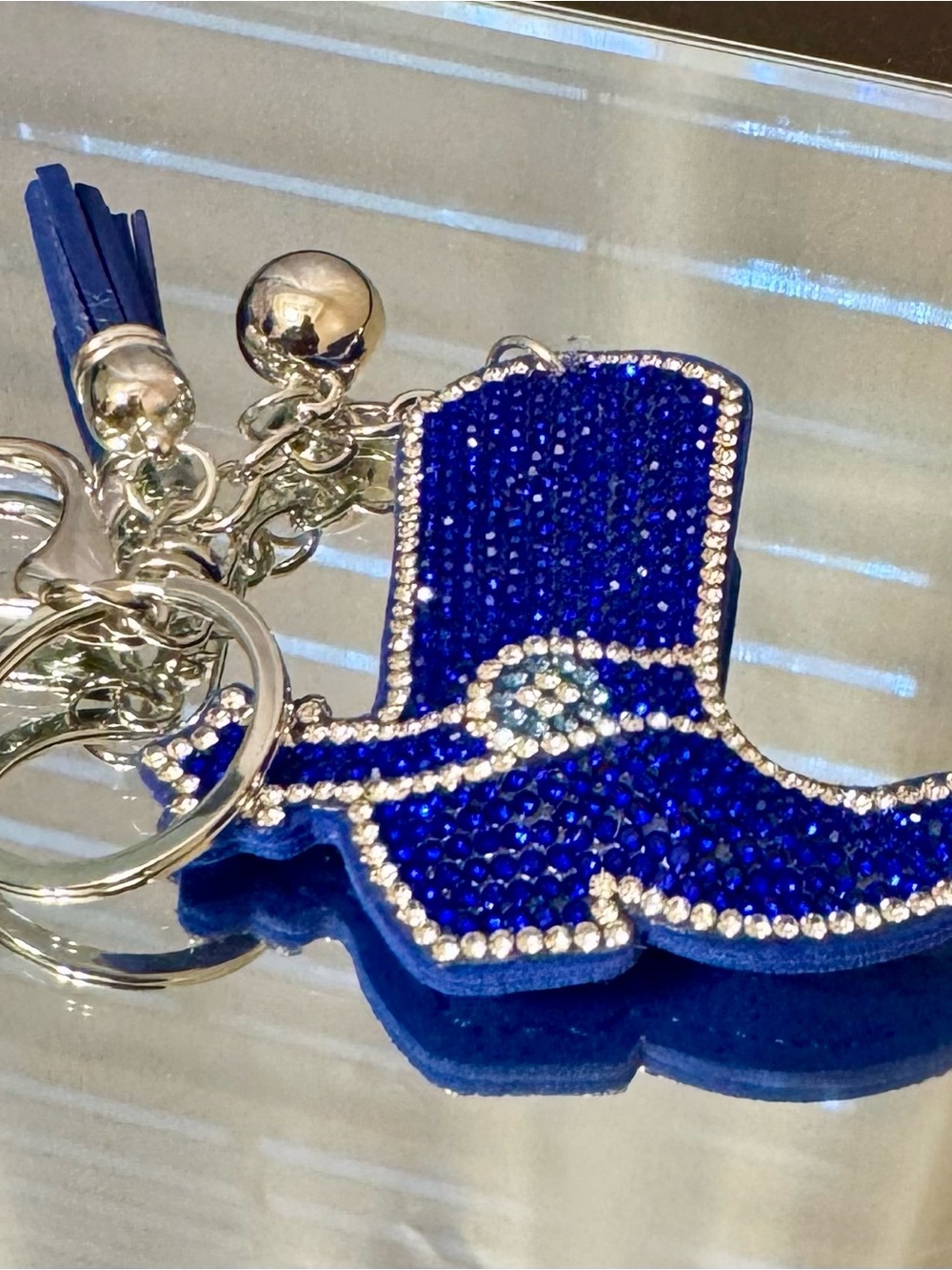 Blue Cowboy Boot Keychain/bag charm  with Rhinestones - Picture 2 of 8